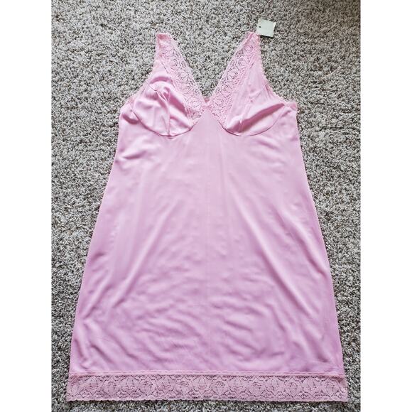 Vintage Pink Lace Lingerie Long Dress Slip Undergarment V-Neck Sleeveless XL - Picture 1 of 6